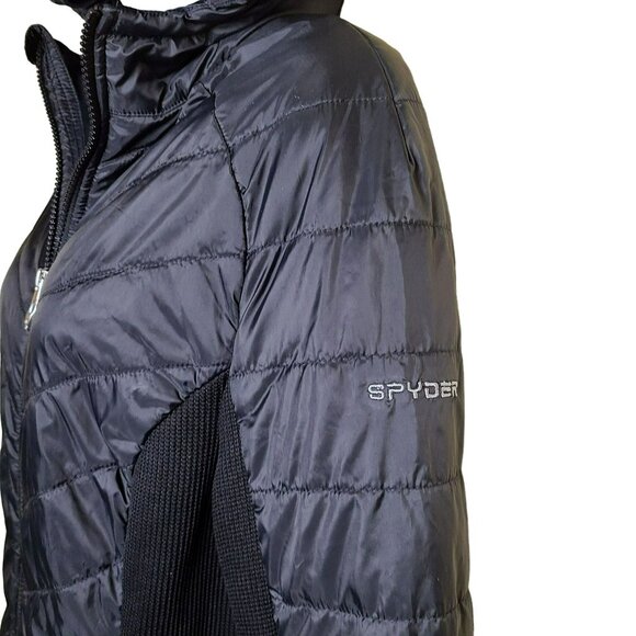 SPYDER Womens MED Full Zip Insulated Hooded Hybrid Quilted Puffer Jacket Black - Picture 3 of 11